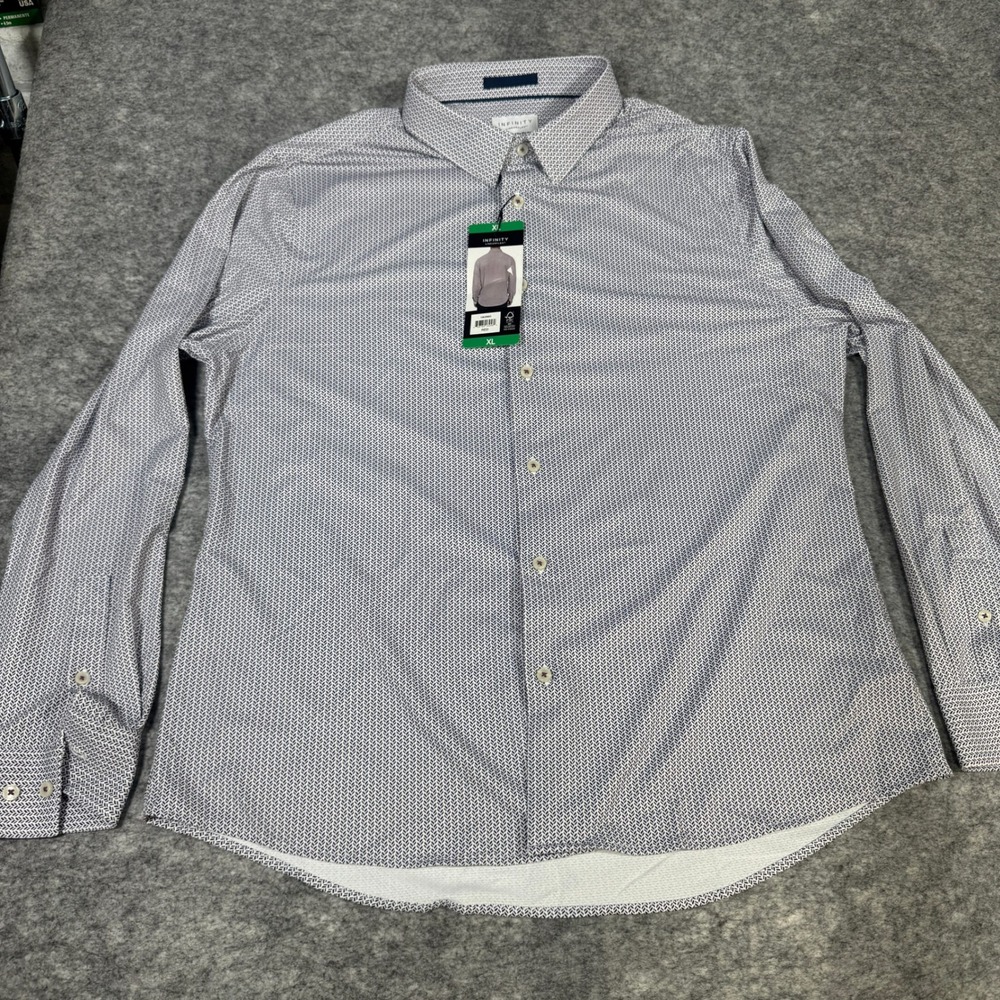 Infinity Linearflex Mens XL Button Down Shirt Geometric Stretch Long Sleeve NEW